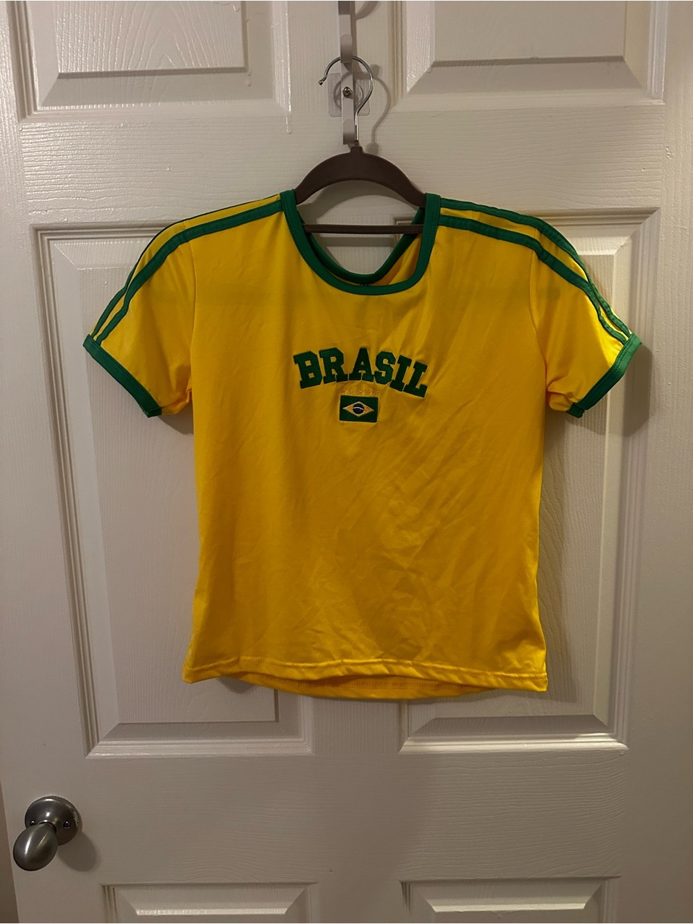 Brasil Yellow Crop Tee with Green Trim